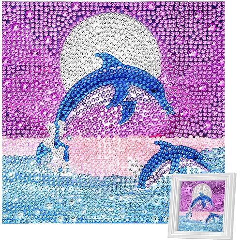JSRQT Diamond Art Painting Kinder Delfin DIY Voller Diamond Art Painting Stickerei Kreuzstich Arts Craft für Erwachsene Mädchen Mosaikherstellung Diamant Painting Bilder Geschenk Dekoration(15x15CM) von JSRQT