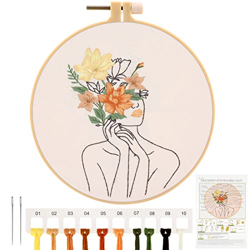 JSRQT Frau Gestempeltes Stickerei Starter Kit,DIY Handgemachte Stickerei Kreuzstich Set, Embroidery Cross Stitch Starter Kit für Anfänger von JSRQT