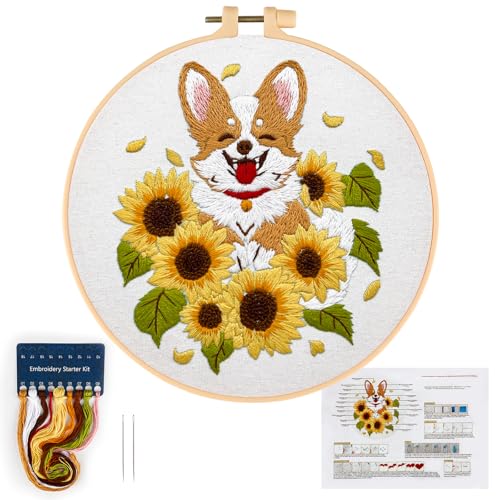 JSRQT Hunde Stickerei Set Anfänger mit Sonnenblumenmuster, Gestempeltes Kreuzstich Starterset für Erwachsene, Komplettes Stickenset Handgemachte Nadelspitzen Stickset mit Anleitung Nadel und Faden JSRQT Hunde Stickerei Set Anfänger mit Sonnenblumenmuster, Gestempeltes Kreuzstich Starterset für Erwachsene, Komplettes Stickenset Handgemachte Nadelspitzen Stickset mit Anleitung Nadel und Faden von JSRQT