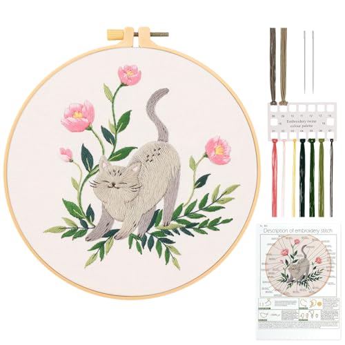 JSRQT Katze Gestempeltes Stickerei Set,DIY Kunst Handwerk Kreuzstich Set,Embroidery Starter Kit für Anfänger Erwachsene von JSRQT