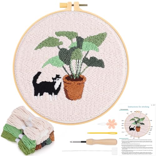 JSRQT Katze Punch Needle Stickerei Set, Stanznadel Stick Starter Set mit Süßes Katzenmuster für Erwachsene Kinder, Handarbeits DIY Stickerei Set Anfänger mit Stickrahmen, Anleitung, Nadel und Fäden JSRQT Katze Punch Needle Stickerei Set, Stanznadel Stick Starter Set mit Süßes Katzenmuster für Erwachsene Kinder, Handarbeits DIY Stickerei Set Anfänger mit Stickrahmen, Anleitung, Nadel und Fäden von JSRQT