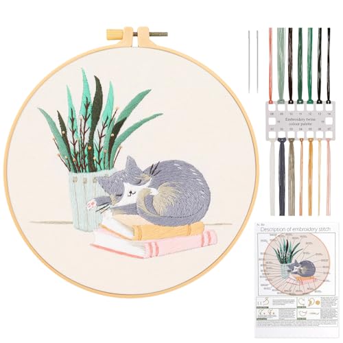 JSRQT Katze Stickerei Starter Kit für Erwachsene Anfänger,Handgemachtes Kreuzstich Stickerei Kit,Nadelspitzen-Stickset für Heimdekoration von JSRQT