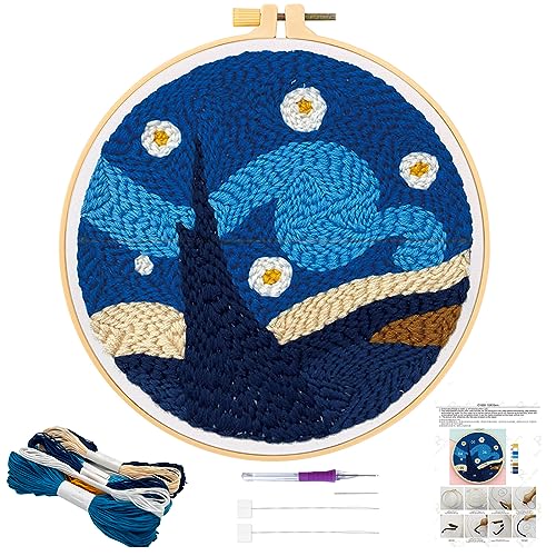 JSRQT Kit Punch Needle Debutant Sternenklarer Himmel Stanznadel Stickerei Starter Kit Punch Needle Stickerei Set für Kinder Erwachsene Punch Needle Anfänger Handarbeit Set Embroidery Starter Kits von JSRQT