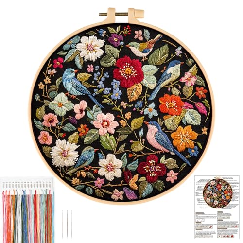 JSRQT Kolibri Gestempeltes Stickerei Starter Kit,DIY Blume Handgemachte Stickerei Kreuzstich Set, Embroidery Starter Kit für Anfänger von JSRQT