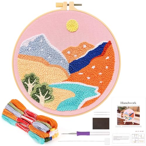 JSRQT Landschaft Punch Needle Stickerei Starter Kit, Punch Needle Starter Kit für Anfänger Erwachsene und Kinder mit Landschaftsmuster, DIY Kunst Handwerk Stickset mit Stickrahmen, Nadeln und Fäden JSRQT Landschaft Punch Needle Stickerei Starter Kit, Punch Needle Starter Kit für Anfänger Erwachsene und Kinder mit Landschaftsmuster, DIY Kunst Handwerk Stickset mit Stickrahmen, Nadeln und Fäden von JSRQT