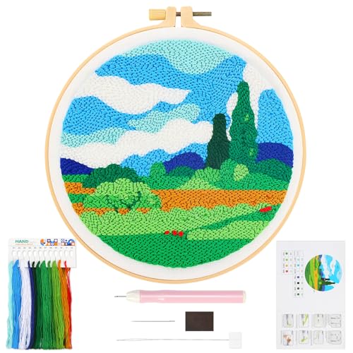 JSRQT Landschafts Punch Needle Stickerei Set, Gestempeltes Kreuzstich Stick Anfängerset für Erwachsene Kinder, DIY Kunst Handgefertigtes Punch Needle Starter Kit mit Werkzeug, für Heimdekoration JSRQT Landschafts Punch Needle Stickerei Set, Gestempeltes Kreuzstich Stick Anfängerset für Erwachsene Kinder, DIY Kunst Handgefertigtes Punch Needle Starter Kit mit Werkzeug, für Heimdekoration von JSRQT