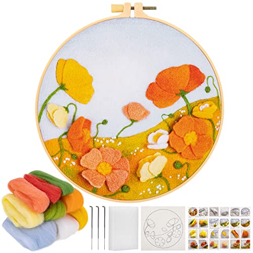 JSRQT Nadelfilzset für Anfänger, Nadelfilz-Malset inklusive Wollfilztuch mit Blumenmuster, Wolle, Stickrahmen, Nadelfilznadeln, Nadelfilz Schaumstoff Pad, Nadelfilz Starter Kit für DIY Heimdekoration JSRQT Nadelfilzset für Anfänger, Nadelfilz-Malset inklusive Wollfilztuch mit Blumenmuster, Wolle, Stickrahmen, Nadelfilznadeln, Nadelfilz Schaumstoff Pad, Nadelfilz Starter Kit für DIY Heimdekoration von JSRQT