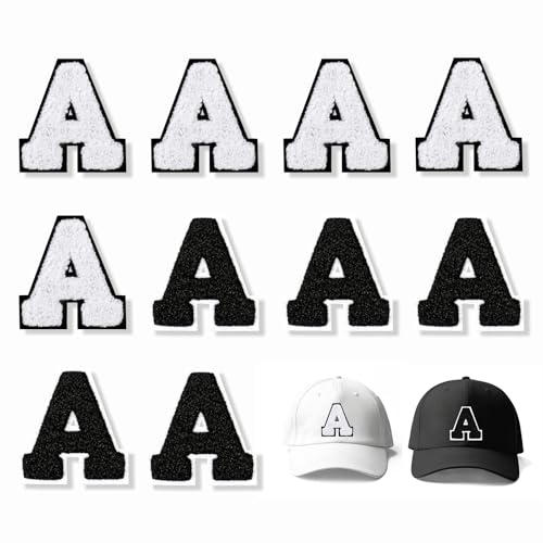 JSRQT Patches zum Aufbügeln Buchstabe A, 10 Stück Schwarz Weißes Alphabet zum Aufnähen Stickapplikation 7 cm, Selbstklebender Buchstaben Stickflicken Dekorieren für Kleidung, Hüte, Taschen, Jeans von JSRQT