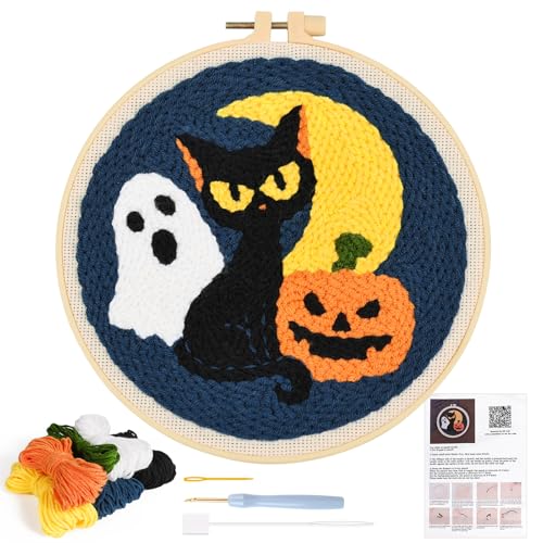 JSRQT Punch Needle Stickerei Set Halloween Stanznadel Starter Kit mit Kürbis Schwarze Katze Muster Stanznadelstoff für Anfänger Debutant DIY Embroidery Sticken Broderie Stickrahmen Basteln Geschenk JSRQT Punch Needle Stickerei Set Halloween Stanznadel Starter Kit mit Kürbis Schwarze Katze Muster Stanznadelstoff für Anfänger Debutant DIY Embroidery Sticken Broderie Stickrahmen Basteln Geschenk von JSRQT