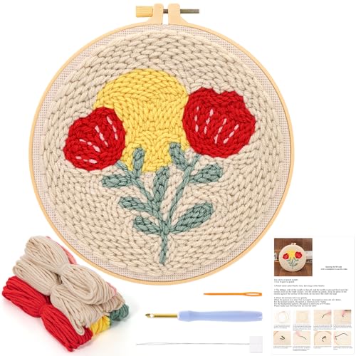 JSRQT Punch Needle Stickerei Set für Anfänger, Stanznadel Stickerei Starter Kit,Starter Stanznadelstoff Set mit Blumenmuster,Einfädler-Werkzeug für Stanznade JSRQT Punch Needle Stickerei Set für Anfänger, Stanznadel Stickerei Starter Kit,Starter Stanznadelstoff Set mit Blumenmuster,Einfädler-Werkzeug für Stanznade von JSRQT