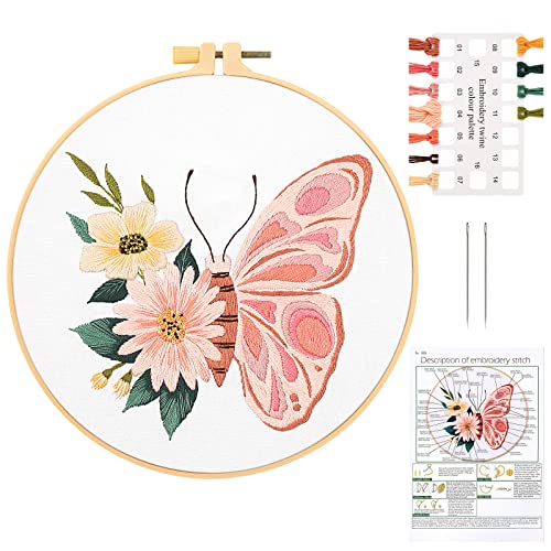 JSRQT Schmetterling Kreuzstich Set, Butterfly Cross Stitch Kit Embroidery Kit, Gestempelten Sticksets für Anfänger Erwachsene, Gestempeltes Stickerei Starter Kit Nadeln und Nähen Tools von JSRQT