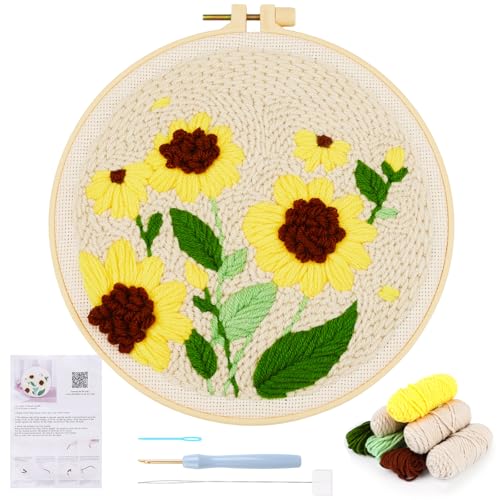JSRQT Sonnenblume Punch Needle Kit für Anfänger, Stanznadel Stickerei Starter Kit für Bastelfreunde, Stickset Stanznadel Kit mit Punch Needle Werkzeug inklusive Stickrahmen, Stickstoff, Nadel und Garn JSRQT Sonnenblume Punch Needle Kit für Anfänger, Stanznadel Stickerei Starter Kit für Bastelfreunde, Stickset Stanznadel Kit mit Punch Needle Werkzeug inklusive Stickrahmen, Stickstoff, Nadel und Garn von JSRQT