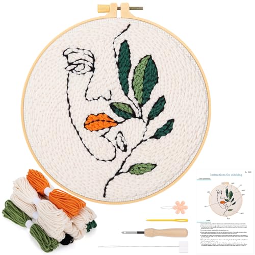 JSRQT Stanznadel Stickerei Starter Kits, Stanznadel Set für Anfänger Erwachsene, Punch Needle Embroidery Starter Kit mit Frauen Blumenmuster, Handarbeit Stanznadel Kit mit Werkzeugen und Anleitung von JSRQT