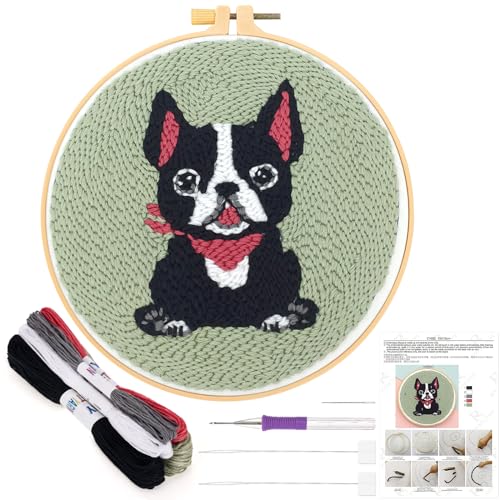 JSRQT Kit Punch Needle Debutant Hund Stanznadel Stickerei Starter Kit Punch Needle Stickerei Set Punch Needle Anfänger Handarbeit Set Embroidery Starter Kits für Kinder Erwachsene von JSRQT