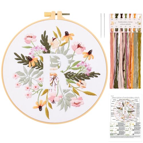 JSRQT Stickerei Starter Set Buchstabe L, Blumen Stickset Anfänger für Erwachsene, Handgefertigtes Kreuzstich Stickset mit Stickwerkzeug, einschließlich Stickrahmen Nadel und Fäden, für Heimdekoration von JSRQT
