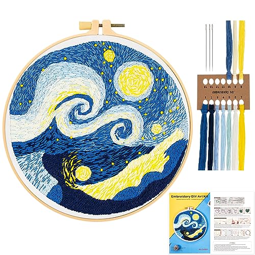 JSRQT Stickerei Stick Starter Kit Sternenklarer Himmel Gestempelten Sticksets Embroidery Set für Anfänger Erwachsene Stickerei Kreuzstich Set DIY Handgemachte Cross Stitch Set für DIY Kunst Handwerk von JSRQT