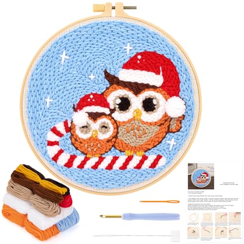 JSRQT Weihnachts Punch Needle Kit Anfänger, Stanznadel Stickerei Starter Set mit Weihnachts Eulen Muster für Erwachsene und Kinder, Handgefertigtes Kreuzstich Stickerei Set mit Punch Needle Werkzeug JSRQT Weihnachts Punch Needle Kit Anfänger, Stanznadel Stickerei Starter Set mit Weihnachts Eulen Muster für Erwachsene und Kinder, Handgefertigtes Kreuzstich Stickerei Set mit Punch Needle Werkzeug von JSRQT