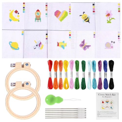JSTHHTT 10 Stück Sticken Kinder, Stickset für Anfänger, Kreuzstich Set, mit 10 Kreuzstichmuster und 2 Stickrahmen, für DIY Kunst, Handwerk, Nähen JSTHHTT 10 Stück Sticken Kinder, Stickset für Anfänger, Kreuzstich Set, mit 10 Kreuzstichmuster und 2 Stickrahmen, für DIY Kunst, Handwerk, Nähen von JSTHHTT