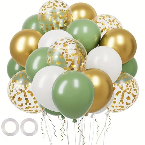 JSTHHTT 60 Stück 10 Zoll Luftballons, Grün Gold Weiß Luftballons Hochzeit Set, mit 1 Rollen Weiß Band, für Hochzeit Geburtstag Mädchen Babyparty Dekorationen JSTHHTT 60 Stück 10 Zoll Luftballons, Grün Gold Weiß Luftballons Hochzeit Set, mit 1 Rollen Weiß Band, für Hochzeit Geburtstag Mädchen Babyparty Dekorationen von JSTHHTT