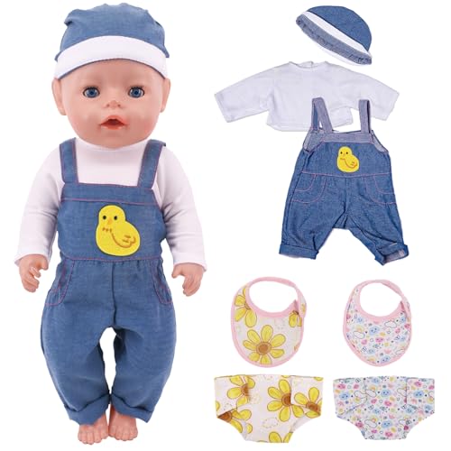 JSTHHTT Kleidung Outfits für Baby Puppen, 14–18 Zoll Puppenkleidung, Overall, 7 Stück Babypuppenkleidung, Geschenk für Kinder Mädchen Jungen (Dunkelblau) von JSTHHTT