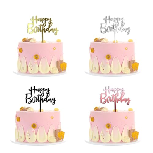 40 Stück Tortenstecker Geburtstag, Kuchen Deko Happy Birthday Tortendeko Cake Topper Kuchendekorations Zubehör für MäDchen, Kinder (Gold, Rose, Silber, Schwarz) von JSUOEO