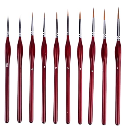 Feine Detail Pinselset, 10 Stück Miniatur Aquarellpinsel Malen Nach Zahlen Dünne Pinsel Kleine Liner Pinsel Set Acrylfarben für Acryl Kunst Aquarell Ölgemälde (Rot) von JSUOEO