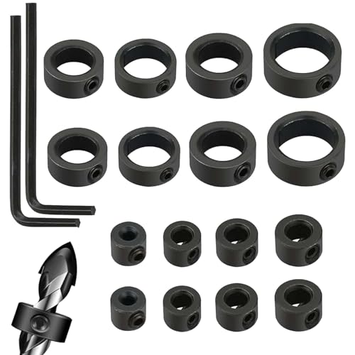 Tiefenanschlag für Bohrer, 16 Stück Bohrtiefenbegrenzer 3/4/5/6/8/10/12/16mm Schwarz Bohrer Tiefenanschlag Set mit Sechskantschlüssel für Holzbearbeitungsbohrarbeiten Tiefenanschlag für Bohrer, 16 Stück Bohrtiefenbegrenzer 3/4/5/6/8/10/12/16mm Schwarz Bohrer Tiefenanschlag Set mit Sechskantschlüssel für Holzbearbeitungsbohrarbeiten von JSUOEO