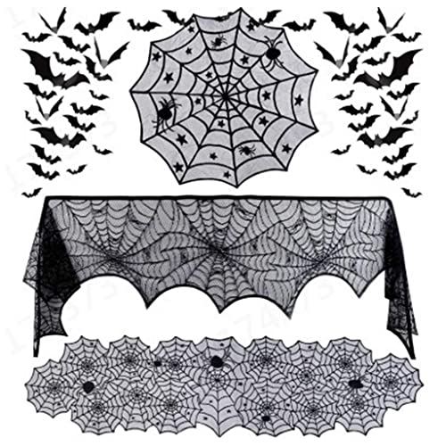 Halloween-Tischläufer-Set, rund, Tischdecke, Vorhang, Lampenschirm, für Halloween-Party, Heimdekoration, Horror-Requisiten Halloween-Tischläufer-Set, rund, Tischdecke, Vorhang, Lampenschirm, für Halloween-Party, Heimdekoration, Horror-Requisiten von JSZDFSV