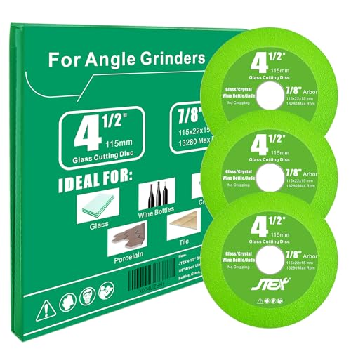 JTEX 11,4 cm Glas-Trennscheibe für Winkelschleifer, 2,2 cm Dorn, ultradünnes Schleifen und Schneiden für Weinflaschen, Glas, Jade, Kristall, Fliesen (3er-Pack) von JTEX