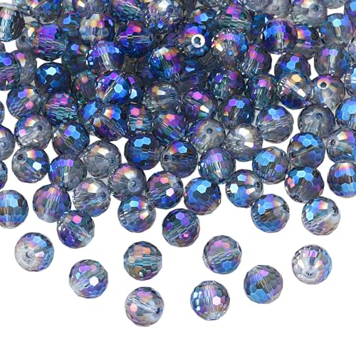 100 Stück Bunte Facettierte Glasperlen Zum Auffädeln AB-Farbe Runde Perlen für Schmuckherstellung, DIY Armbänder, Halsketten, Ohrringe, Basteln Perlen zum Basteln 8mm/10mm (Blau) von JTHTJOK