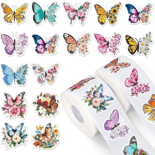 1000 Stück Schmetterling Aufkleber Rolle 1,26 Zoll runde Sticker in 16 Mustern, Selbstklebende Belohnungsaufkleber für Kinder & Erwachsene, Scrapbooking, Wasserflaschen, Umschläge, Party Deko 1000 Stück Schmetterling Aufkleber Rolle 1,26 Zoll runde Sticker in 16 Mustern, Selbstklebende Belohnungsaufkleber für Kinder & Erwachsene, Scrapbooking, Wasserflaschen, Umschläge, Party Deko von JTHTJOK