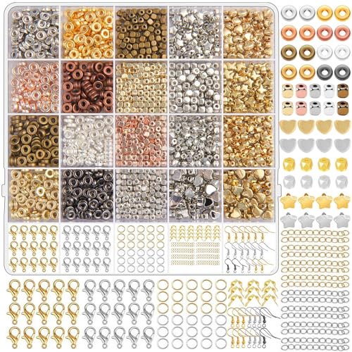 1920 Stück Goldene Abstandsperlen 20 Stile Spacer Perlen Set, Runde & Flache Metallperlen, Strass Zwischenperlen für Armband, Halskette, DIY Schmuckherstellung & Bastelprojekte 1920 Stück Goldene Abstandsperlen 20 Stile Spacer Perlen Set, Runde & Flache Metallperlen, Strass Zwischenperlen für Armband, Halskette, DIY Schmuckherstellung & Bastelprojekte von JTHTJOK