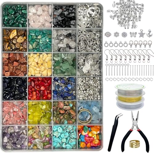 24 Farben Schmuck Selber Machen Set 1073 Naturform Edelstein Perlen mit Loch, 5–7mm Steinperlen für DIY Schmuck, Armbänder, Ketten und Ohrringe Basteln, Naturstein Perlen Set für Kinder & Erwachsene 24 Farben Schmuck Selber Machen Set 1073 Naturform Edelstein Perlen mit Loch, 5–7mm Steinperlen für DIY Schmuck, Armbänder, Ketten und Ohrringe Basteln, Naturstein Perlen Set für Kinder & Erwachsene von JTHTJOK