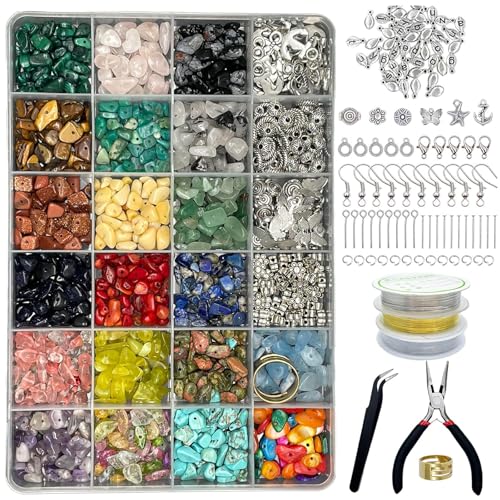 24 Farben Schmuck Selber Machen Set 1073 Naturform Edelstein Perlen mit Loch, 5–7mm Steinperlen für DIY Schmuck, Armbänder, Ketten und Ohrringe Basteln, Naturstein Perlen Set für Kinder & Erwachsene 24 Farben Schmuck Selber Machen Set 1073 Naturform Edelstein Perlen mit Loch, 5–7mm Steinperlen für DIY Schmuck, Armbänder, Ketten und Ohrringe Basteln, Naturstein Perlen Set für Kinder & Erwachsene von JTHTJOK