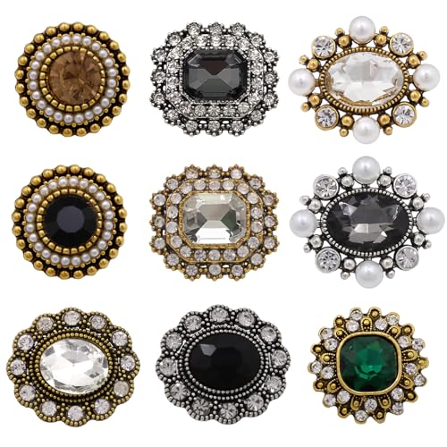 9 Stück Strass Knöpfe Perle Gold Vintage Zierknöpfe aus Metall zum Annähen, Blume Knöpfe mit Kristall und Faux Perle für Dirndl, Mantel, Blazer, DIY Schmuck & Hochzeitsdekoration 9 Stück Strass Knöpfe Perle Gold Vintage Zierknöpfe aus Metall zum Annähen, Blume Knöpfe mit Kristall und Faux Perle für Dirndl, Mantel, Blazer, DIY Schmuck & Hochzeitsdekoration von JTHTJOK