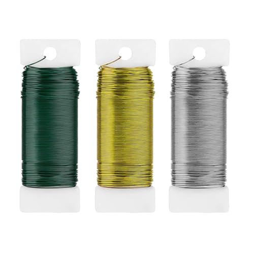 Basteldraht Set 3 Rollen (je 50m) Schmuckdraht Dünn zum Basteln, Kupferdraht Wickeldraht Floristendraht für DIY Handwerk, Floristik, Schmuckherstellung, Deko (Gold, Silber, Grün) von JTHTJOK