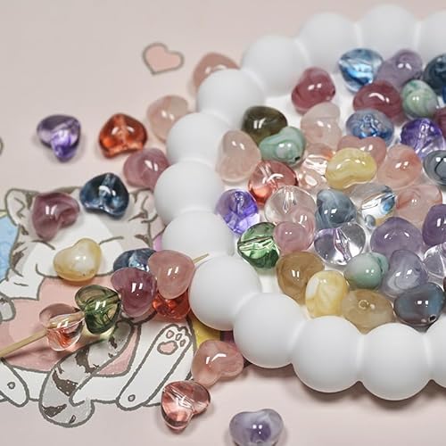 Perlen zum Auffädeln 100 Stück Herz perlen Set Bunte Acrylperlen für DIY Schmuckherstellung Perfekt zum Auffädeln für Armbänder, Halsketten & Ohrringe 10mm perlen mit Loch (Liebe) von JTHTJOK