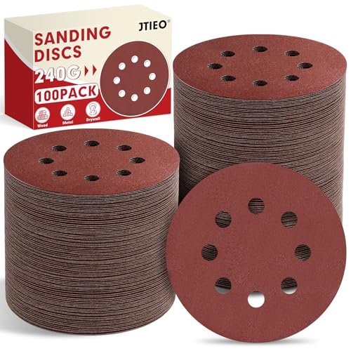 JTIEO 12,7 cm Schleifscheiben – 100 Stück 220er Körnung Schleifpapier-Sortiment, Klett-Exzenterschleifer-Pads, runde Schleifpads für Exzenterschleifer von JTIEO