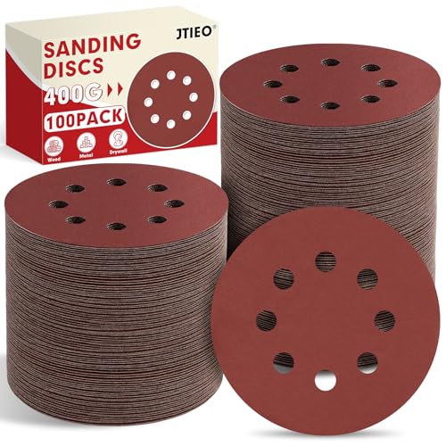 JTIEO 12,7 cm Schleifscheiben – 100 Stück Körnung 400 Schleifpapier-Sortiment, Klett-Schwingschleifer-Pads, runde Schleifpads für Exzenterschleifer von JTIEO