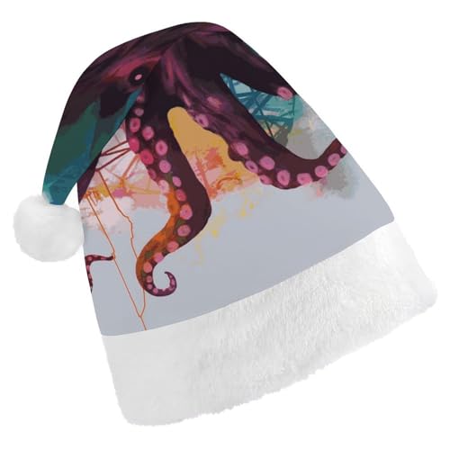 JTKBNVM Abstrakte bunte Oktopus-Weihnachtsmütze für Damen und Herren, Weihnachtsmannmütze für Erwachsene, rote Mütze, kurzer Plüsch mit weißen Bündchen JTKBNVM Abstrakte bunte Oktopus-Weihnachtsmütze für Damen und Herren, Weihnachtsmannmütze für Erwachsene, rote Mütze, kurzer Plüsch mit weißen Bündchen von JTKBNVM