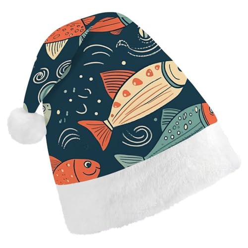 JTKBNVM Animationsstil Fisch Weihnachtsmütze für Damen Herren Nikolausmütze für Erwachsene Rote Mütze Kurzer Plüsch mit weißen Bündchen JTKBNVM Animationsstil Fisch Weihnachtsmütze für Damen Herren Nikolausmütze für Erwachsene Rote Mütze Kurzer Plüsch mit weißen Bündchen von JTKBNVM