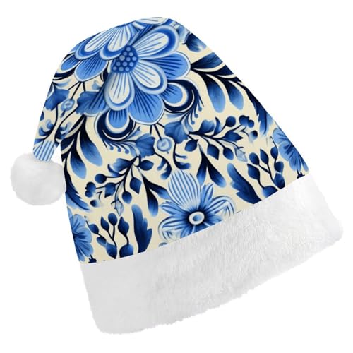 JTKBNVM Blaue Volkskunst Weihnachtsmütze für Damen Herren Nikolausmütze für Erwachsene Rote Mütze Kurzer Plüsch mit weißen Bündchen JTKBNVM Blaue Volkskunst Weihnachtsmütze für Damen Herren Nikolausmütze für Erwachsene Rote Mütze Kurzer Plüsch mit weißen Bündchen von JTKBNVM
