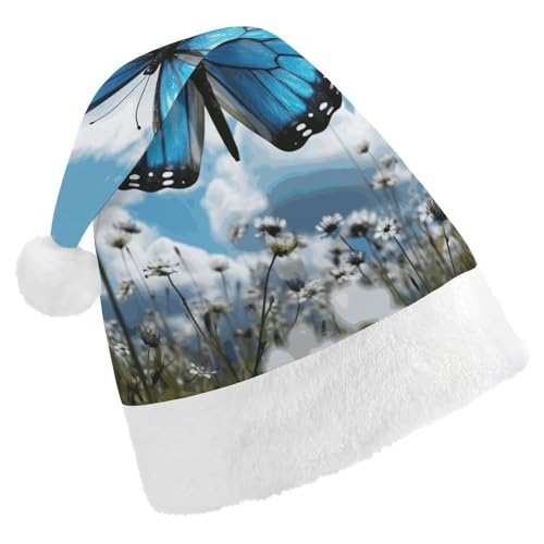 JTKBNVM Blauer Schmetterling und Wolken Weihnachtsmütze für Damen Herren Nikolausmütze für Erwachsene Rote Mütze Kurzer Plüsch mit weißen Bündchen JTKBNVM Blauer Schmetterling und Wolken Weihnachtsmütze für Damen Herren Nikolausmütze für Erwachsene Rote Mütze Kurzer Plüsch mit weißen Bündchen von JTKBNVM