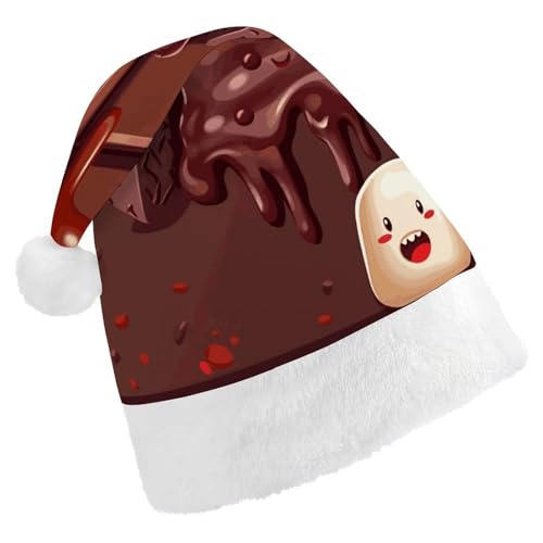 JTKBNVM Cartoon-Schokoladen-Weihnachtsmütze für Damen und Herren, Weihnachtsmannmütze für Erwachsene, rote Mütze, kurzer Plüsch mit weißen Manschetten JTKBNVM Cartoon-Schokoladen-Weihnachtsmütze für Damen und Herren, Weihnachtsmannmütze für Erwachsene, rote Mütze, kurzer Plüsch mit weißen Manschetten von JTKBNVM