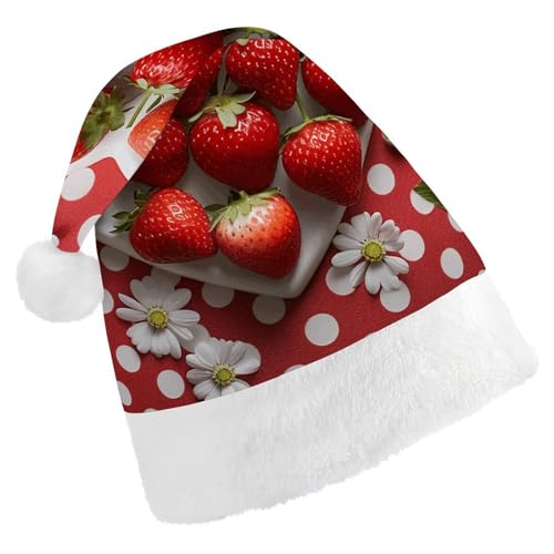 JTKBNVM Ein Teller Erdbeeren Weihnachtsmütze für Damen Herren Nikolausmütze für Erwachsene Rote Mütze Kurzer Plüsch mit weißen Bündchen JTKBNVM Ein Teller Erdbeeren Weihnachtsmütze für Damen Herren Nikolausmütze für Erwachsene Rote Mütze Kurzer Plüsch mit weißen Bündchen von JTKBNVM