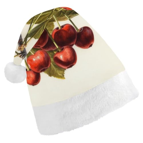 JTKBNVM Kunst Kirsche Malerei Weihnachtsmütze für Damen Herren Nikolausmütze für Erwachsene Rote Mütze Kurzer Plüsch mit weißen Bündchen JTKBNVM Kunst Kirsche Malerei Weihnachtsmütze für Damen Herren Nikolausmütze für Erwachsene Rote Mütze Kurzer Plüsch mit weißen Bündchen von JTKBNVM