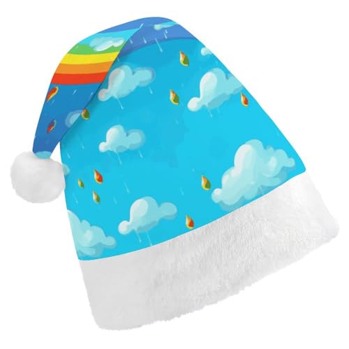 JTKBNVM Regenbogen-Wolken-Regentropfen-Weihnachtsmütze für Damen und Herren, Weihnachtsmannmütze für Erwachsene, rote Mütze, kurzer Plüsch mit weißen Bündchen JTKBNVM Regenbogen-Wolken-Regentropfen-Weihnachtsmütze für Damen und Herren, Weihnachtsmannmütze für Erwachsene, rote Mütze, kurzer Plüsch mit weißen Bündchen von JTKBNVM