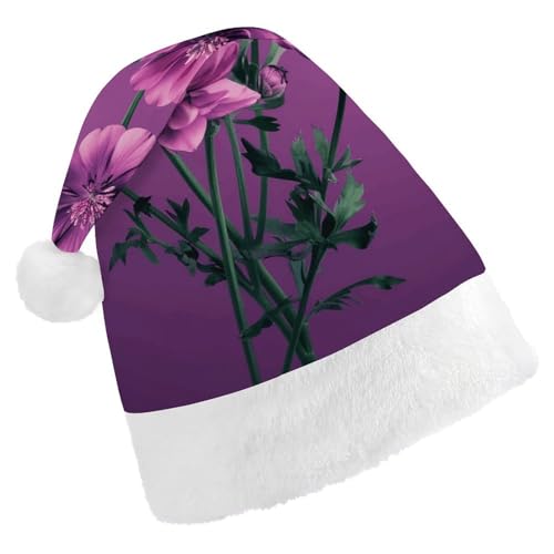 JTKBNVM Schöne lila Blumen Weihnachtsmütze für Damen Herren Nikolausmütze für Erwachsene Rote Mütze Kurzer Plüsch mit weißen Bündchen JTKBNVM Schöne lila Blumen Weihnachtsmütze für Damen Herren Nikolausmütze für Erwachsene Rote Mütze Kurzer Plüsch mit weißen Bündchen von JTKBNVM