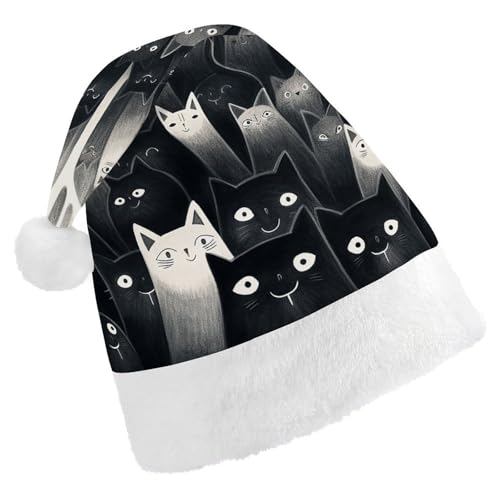 JTKBNVM Schwarze Katzen Weihnachtsmütze für Damen Herren Nikolausmütze für Erwachsene Rote Mütze Kurzer Plüsch mit weißen Bündchen JTKBNVM Schwarze Katzen Weihnachtsmütze für Damen Herren Nikolausmütze für Erwachsene Rote Mütze Kurzer Plüsch mit weißen Bündchen von JTKBNVM