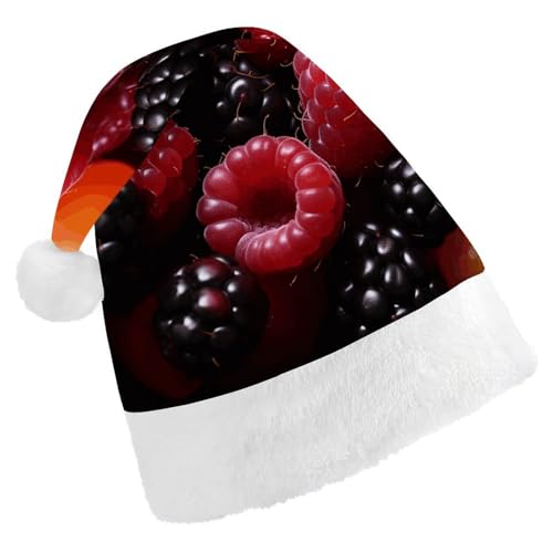 JTKBNVM Schwarze und rote Früchte Weihnachtsmütze für Damen und Herren, Nikolausmütze für Erwachsene, rote Mütze, kurzer Plüsch mit weißen Manschetten JTKBNVM Schwarze und rote Früchte Weihnachtsmütze für Damen und Herren, Nikolausmütze für Erwachsene, rote Mütze, kurzer Plüsch mit weißen Manschetten von JTKBNVM